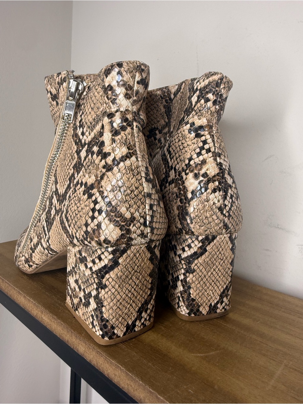 Steve Madden Snake-Print Block Heel Ankle Boots - Beige - Picture 6 of 10